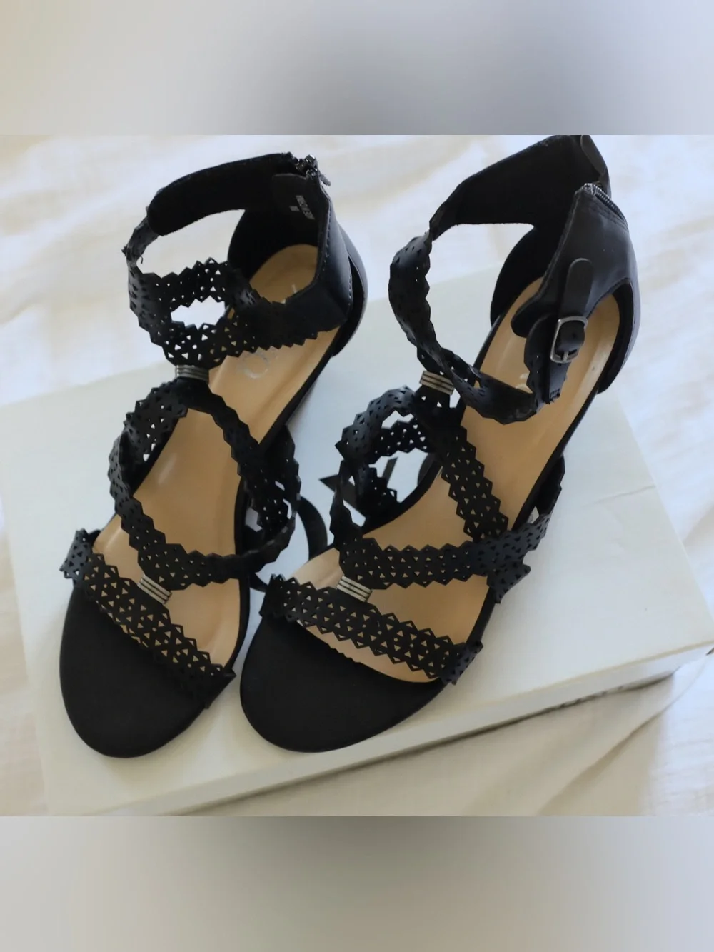 New, in Original Box XOXO Black Cutout Wedge Sandals